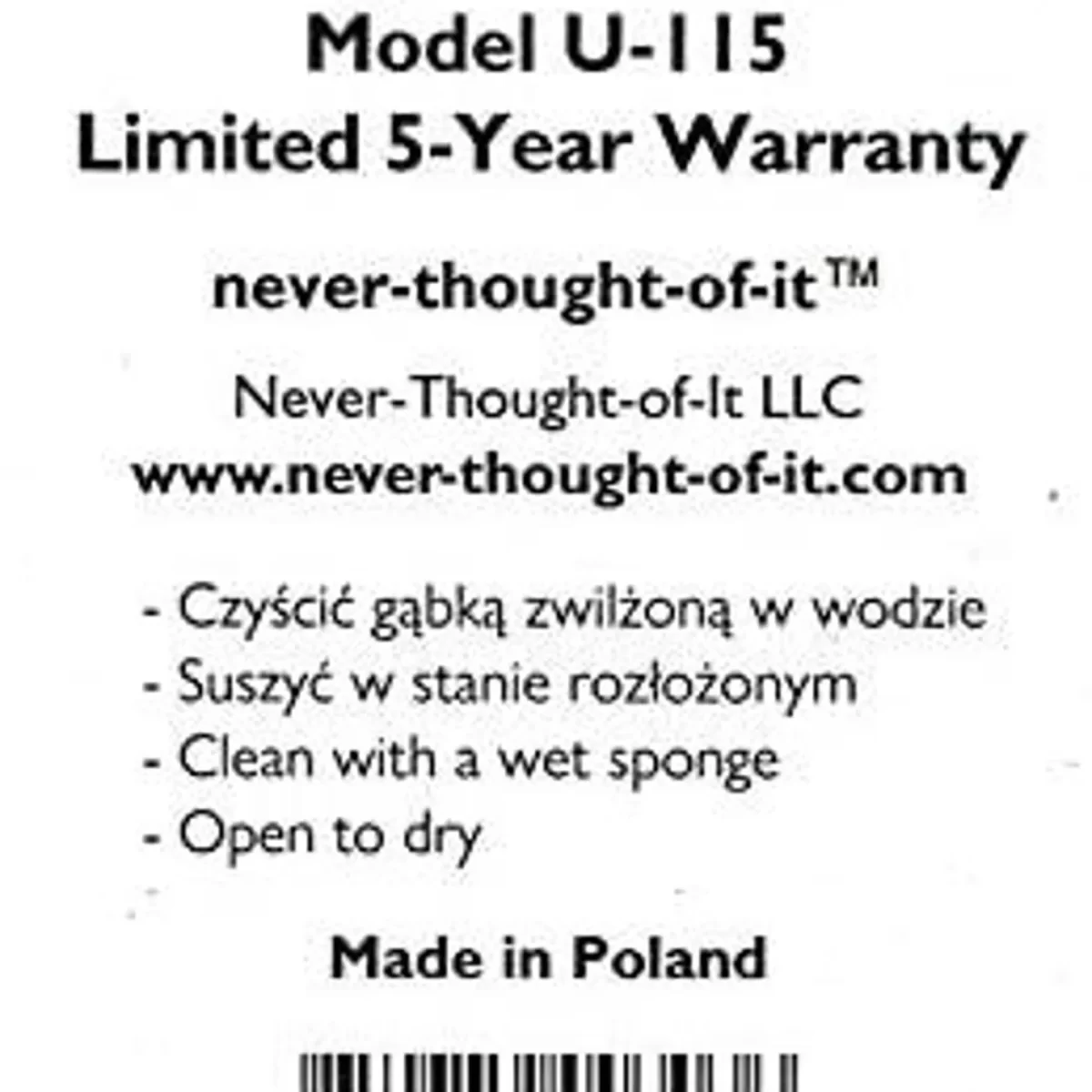 Unbreakable Umbrella U-115 warranty