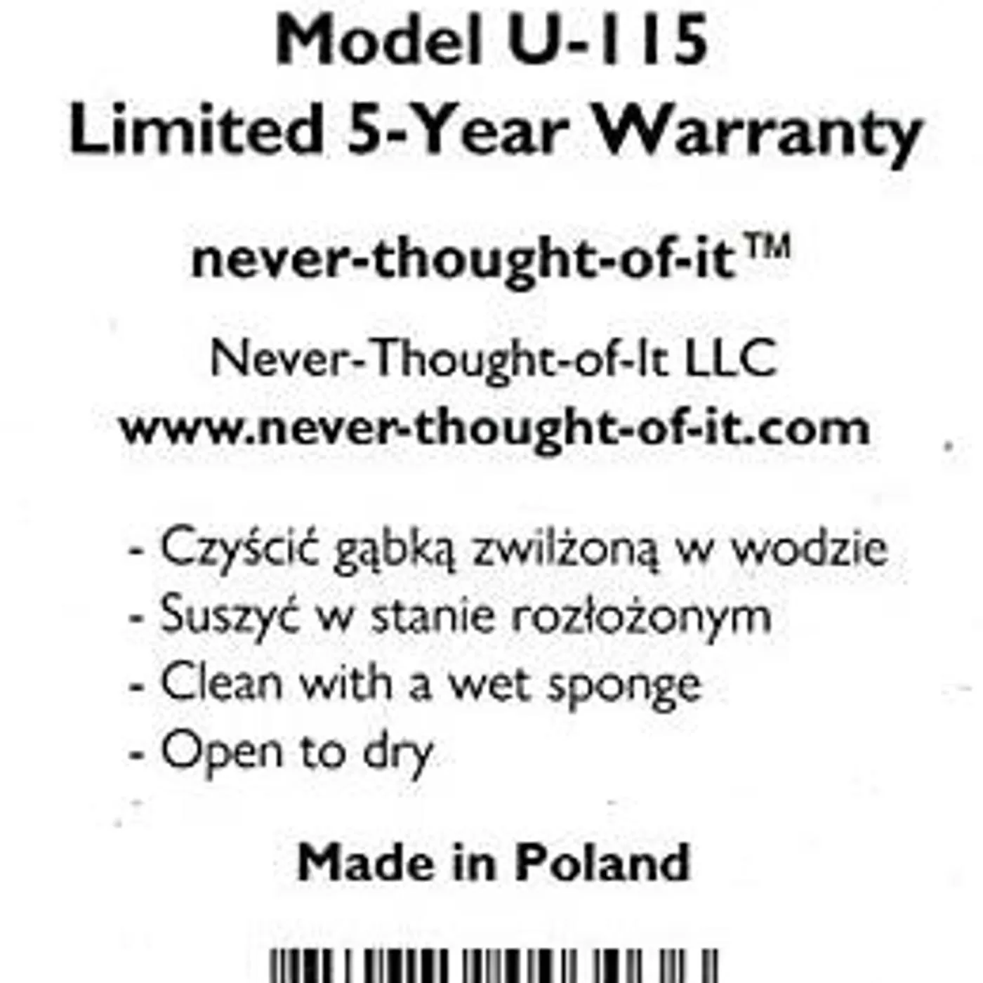 Unbreakable Umbrella U-115 warranty