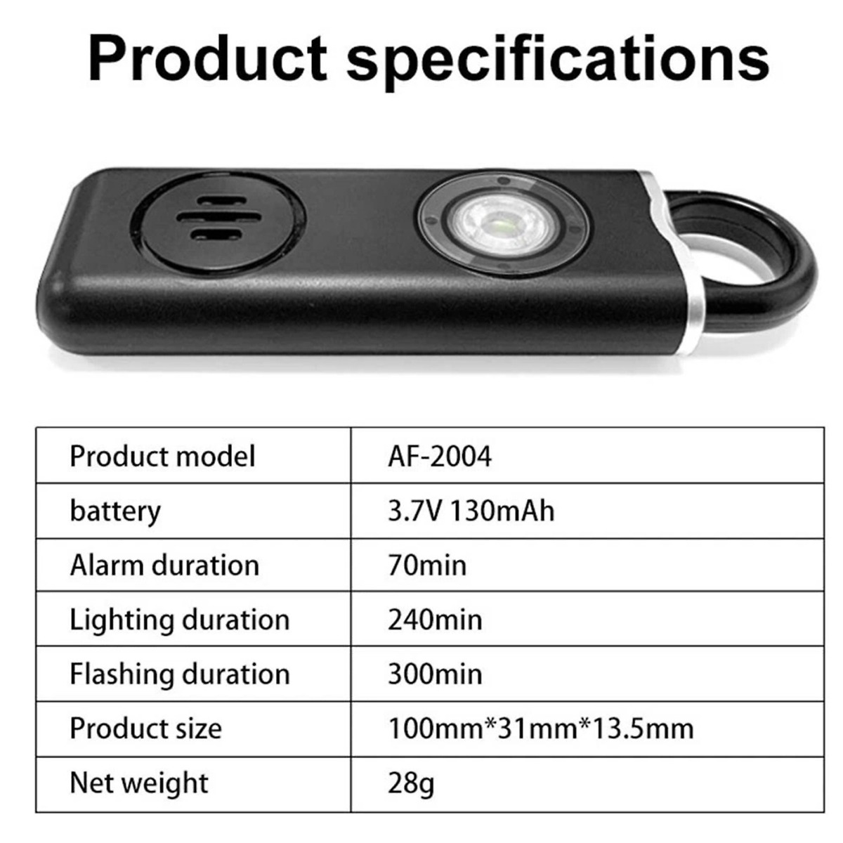 AF-2004 Personal Safety Alarm with 130dB Siren & LED Strobe Light