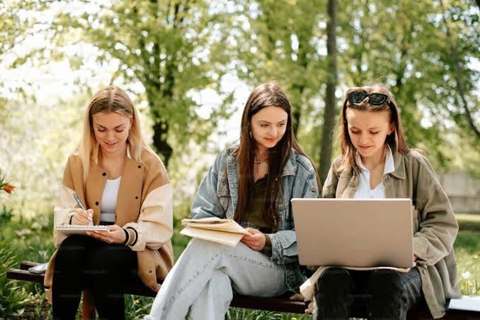 Teenage students studying